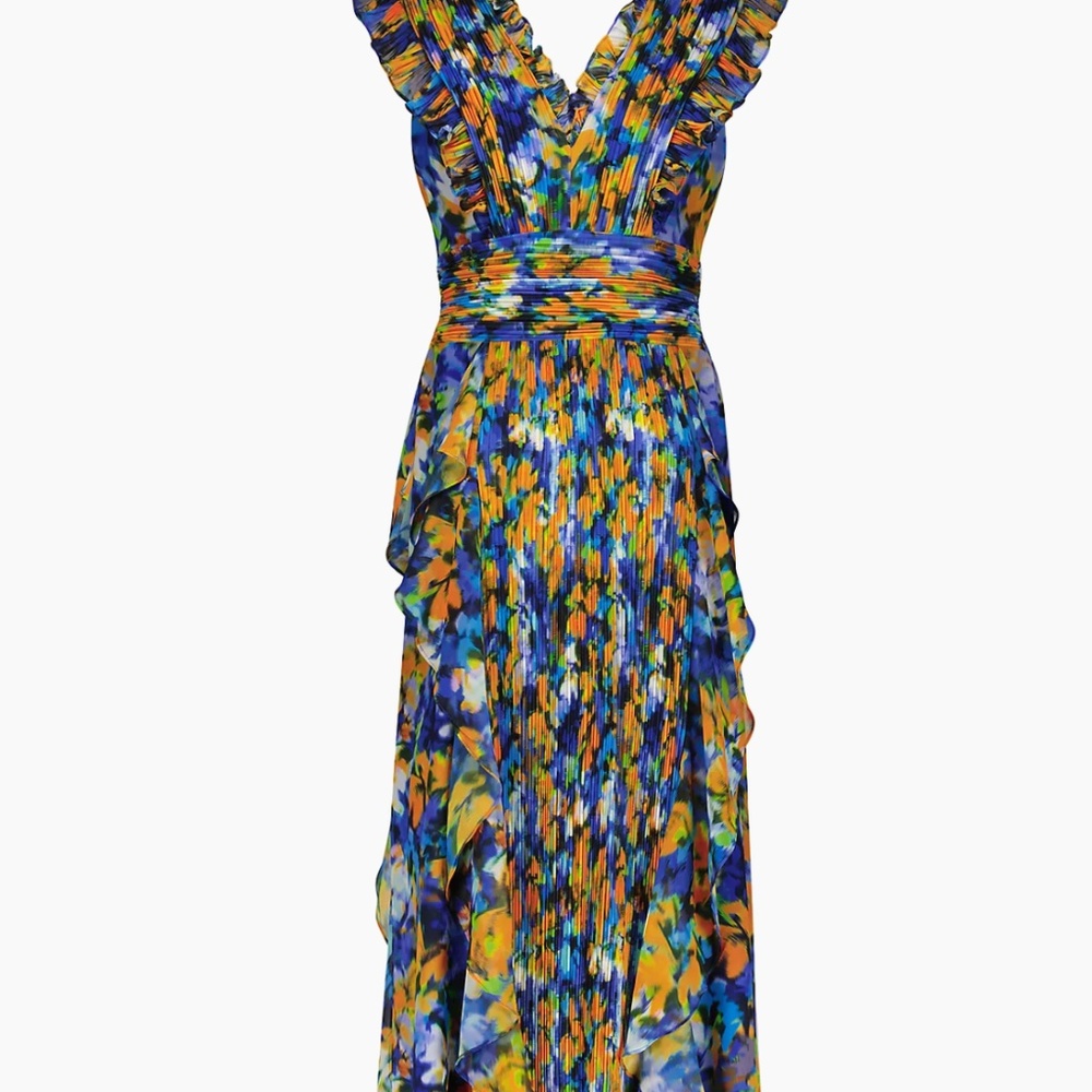 BCBGMAXAZRIA Printed Pleated Ruffle Gown - Picture 3 of 4